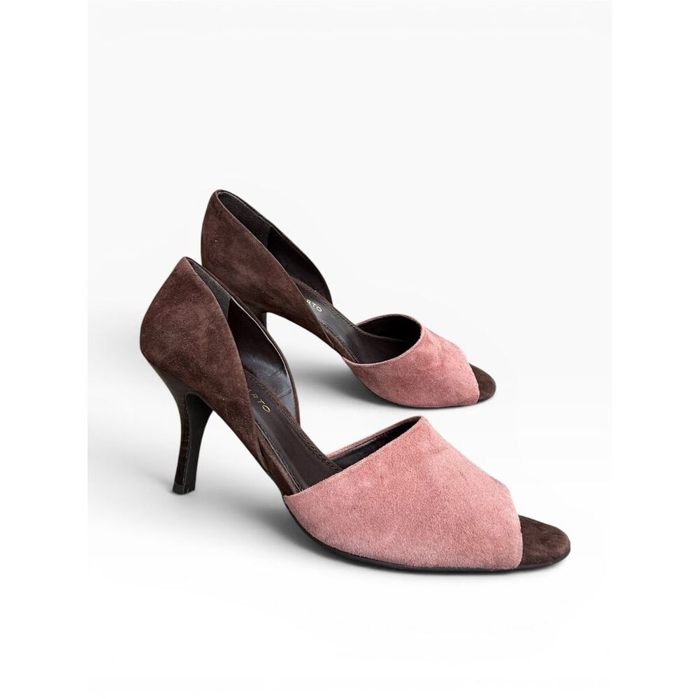 Franco Sarto Suede Open Toe Pumps Two Tone Dusty Pink Brown Heels Shoes Size 9